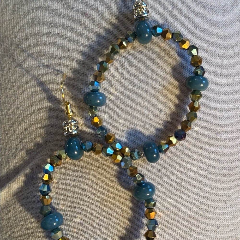Hand Crafted Blue and Gold Beaded Earrings